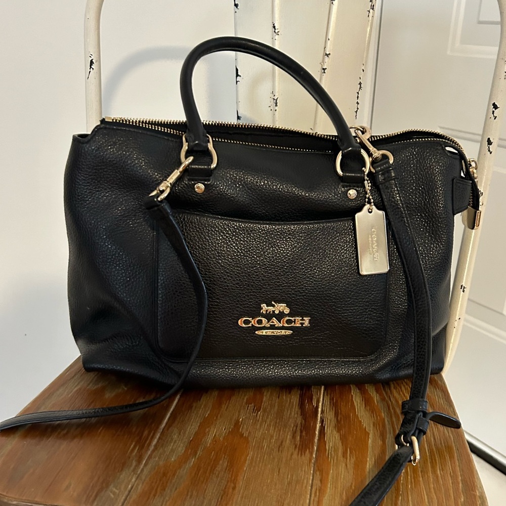 Used Black Leather Coach Emma Satchel
